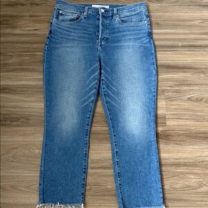 Frank & Eileen Cork Everyday Jeans Antique Blue Denim Ankle Raw Hem 31 Button